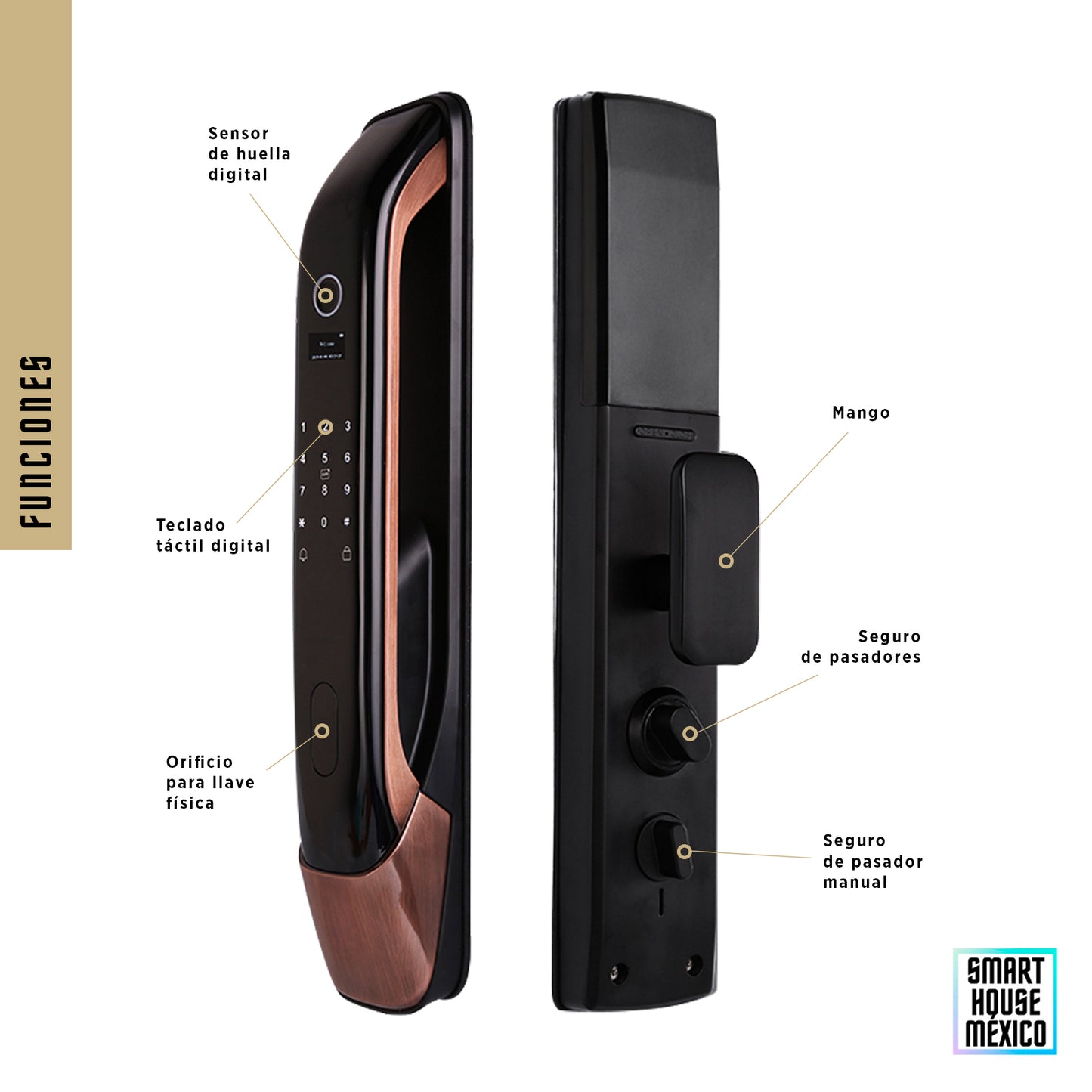 Cerradura Electrónica Wifi De Seguridad con Timbre y 5 Métodos de Apertura - Orbit (Bronce)